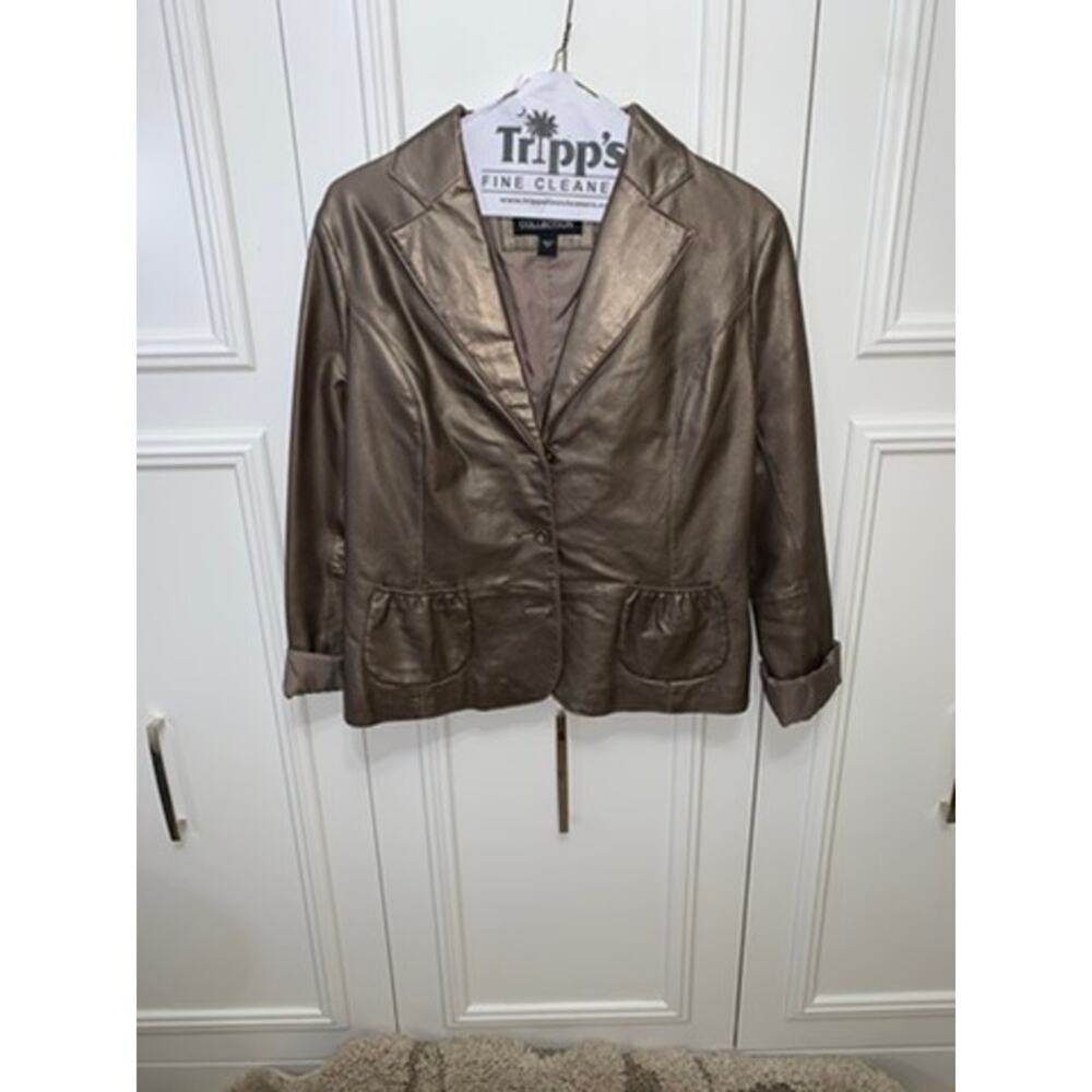 B Collection Women's Bronze Metallic Leather‎ Blazer Jacket XL Lapel Collar